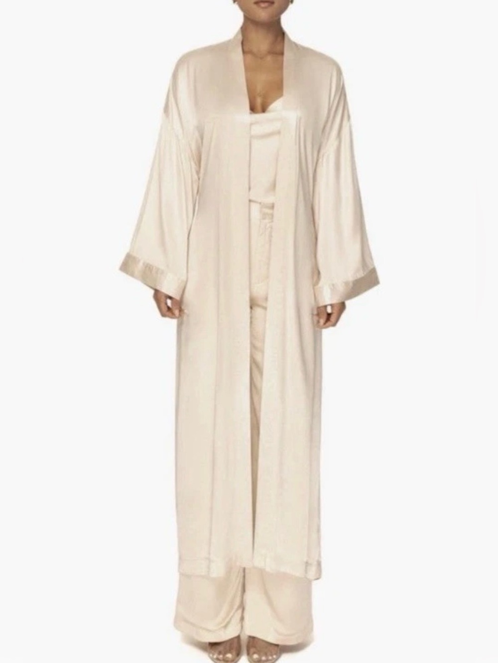 JLUXLABEL Forever & Always Satin Robe champagne Sz M/L